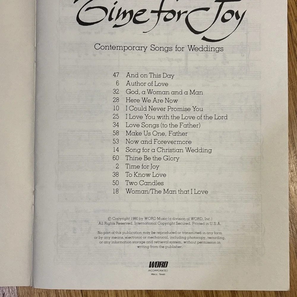 TIME‎ FOR JOY CONTEMPORARY SONGS FOR WEDDINGS Songbook 1980 Sacred Songs Music